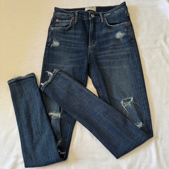 Agolde 27 Skinny Distressed High Waist Jeans - Picture 1 of 8